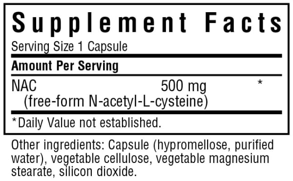NAC (free-form N-acetyl-L-cystine), 500 mg, 30 Vcaps