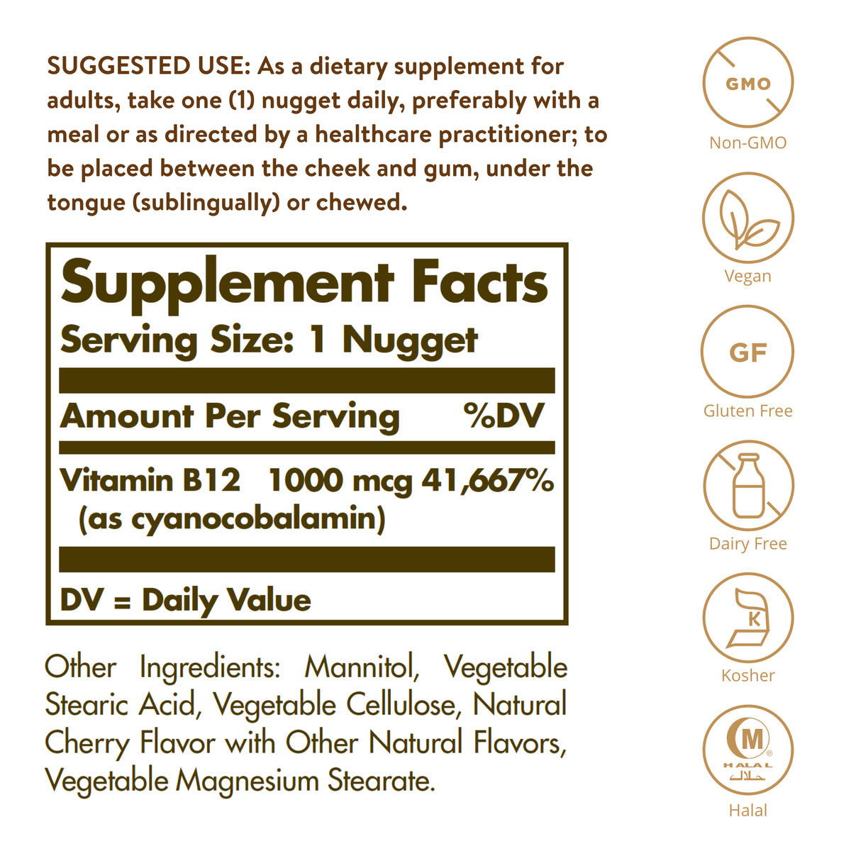 Vitamin B12 1000 mcg Nuggets, 250 Tablets