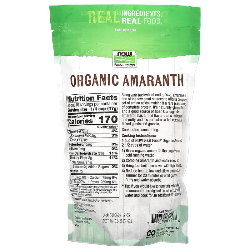 Organic Amaranth, Whole Grain, 16 oz (454 g)