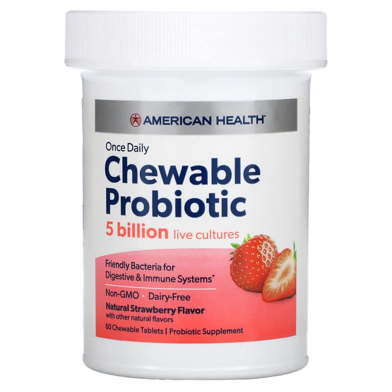 Once Daily Chewable Probiotic, Natural Strawberry, 5 Billion CFU, 60 Chewable Tablets