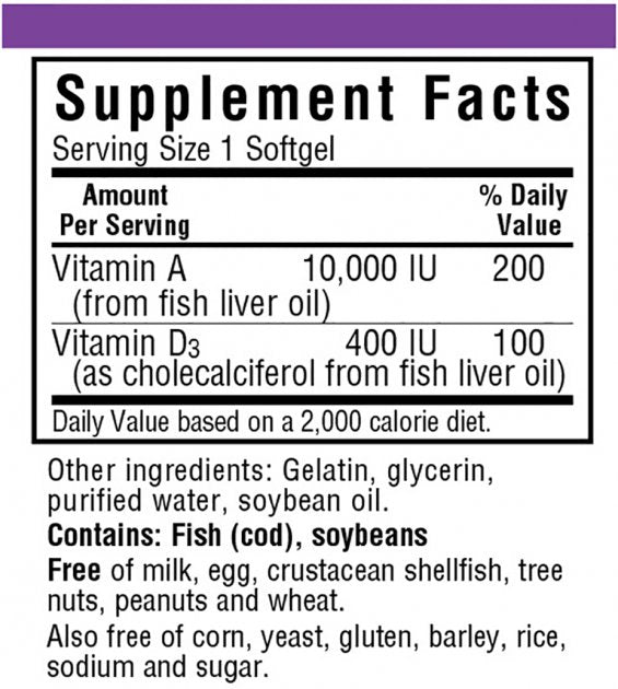 Bluebonnet Nutrition, Vitamin A & D3, 10,000 mcg, 100 Softgels