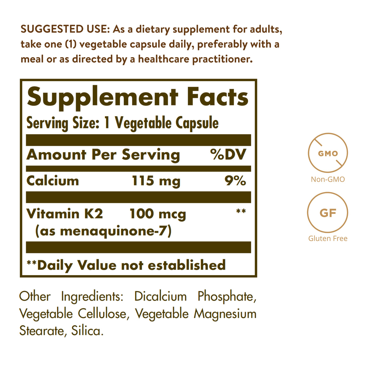 Naturally Sourced Vitamin K2 (MK-7) 100 mcg Vegetable Capsules, 50 ct