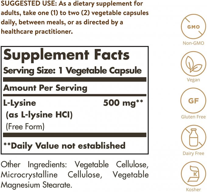 L-Lysine 500 mg Tablets, 50 ct