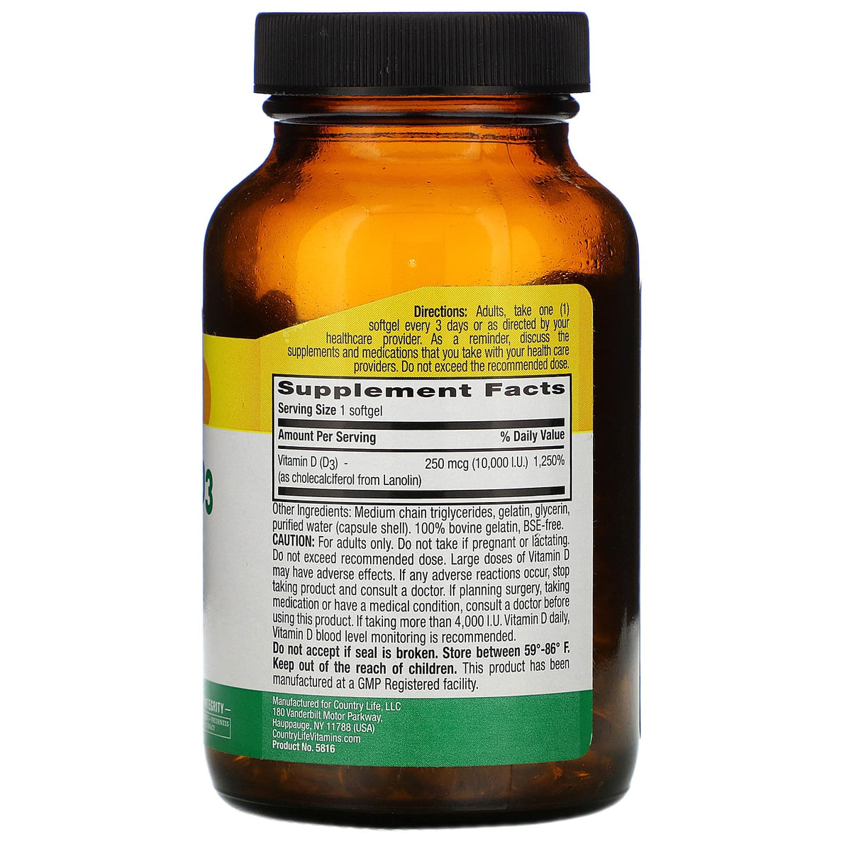 High Potency Vitamin D3, 250 mcg (10,000 IU), 200 Softgels