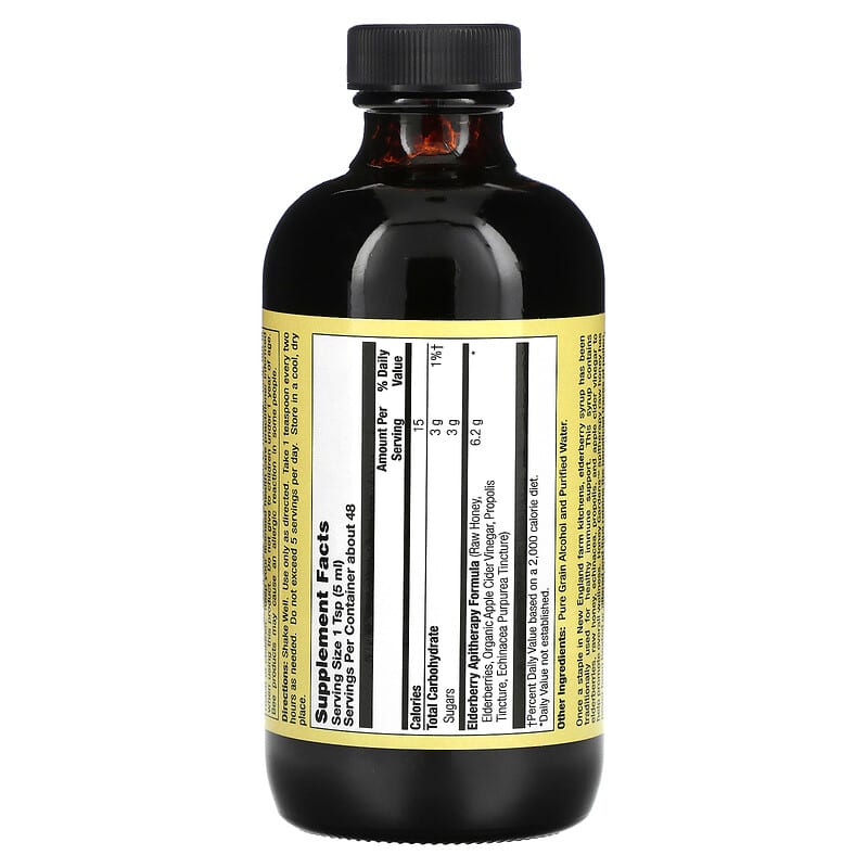 Elderberry Syrup with Apitherapy Raw Honey, Organic Apple Cider Vinegar and Propolis, 8 fl oz (240 ml)