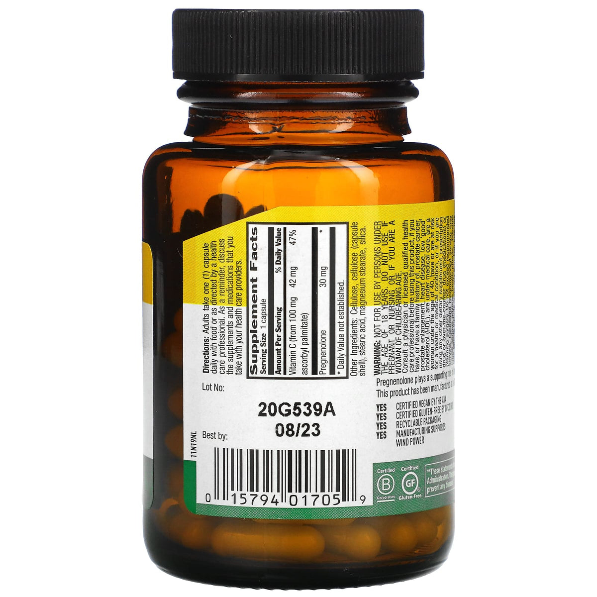 Pregnenolone, 30 mg, 60 Vegan Capsules