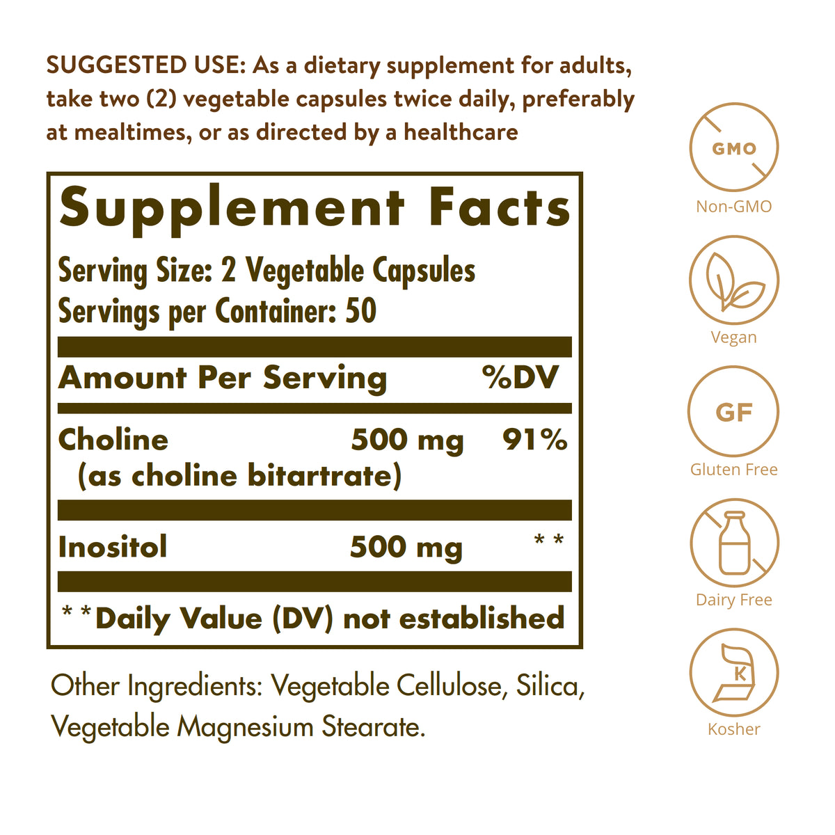 Choline/Inositol 500 mg/500 mg Vegetable Capsules, 100 ct