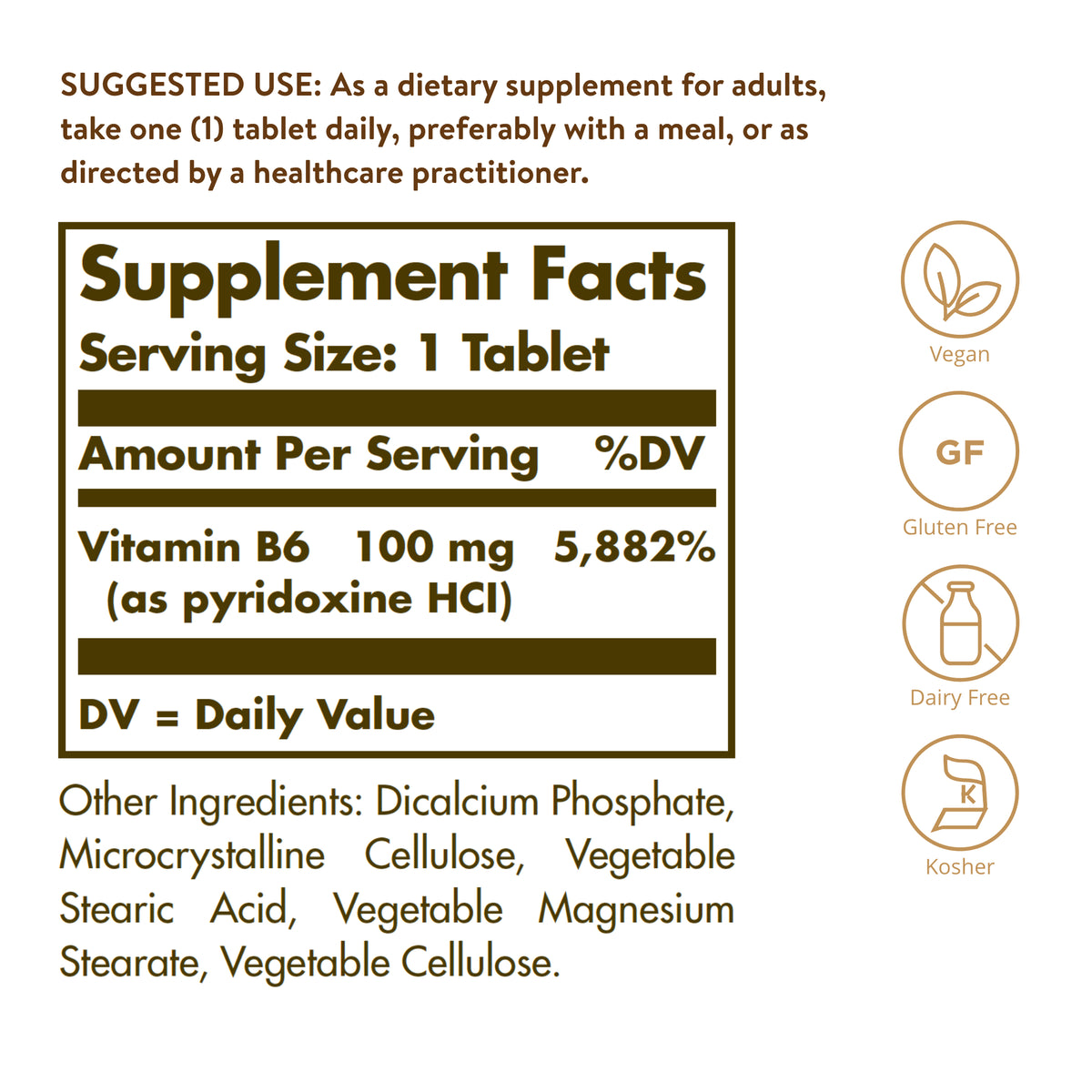 Vitamin B6 100 mg Tablets, 100 ct