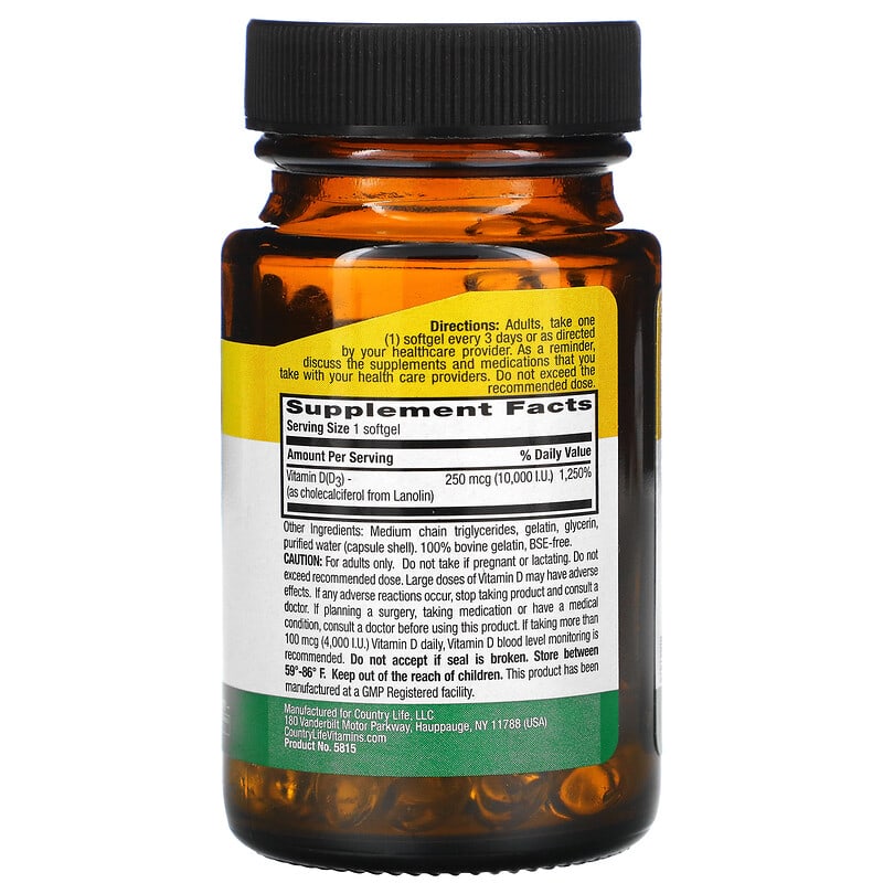 High Potency Vitamin D3, 250 mcg (10,000 IU), 60 Softgels