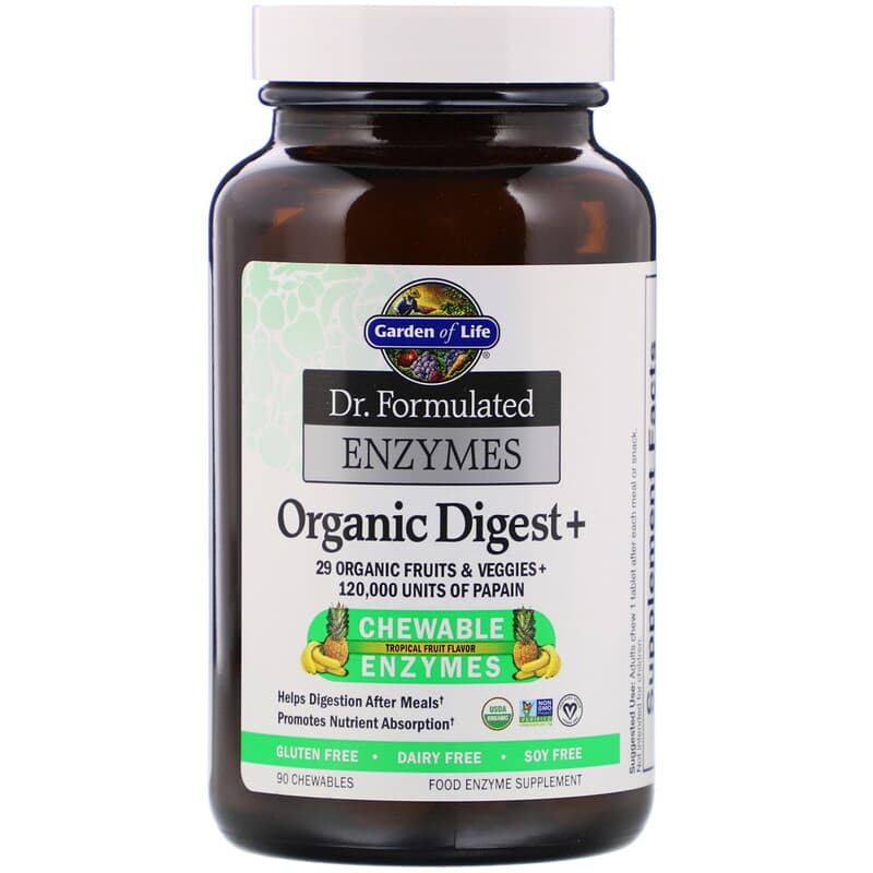 Dr. Formulated Enzymes, Organic Digest +, Tropical Fruit Flavor, 90 Chewables