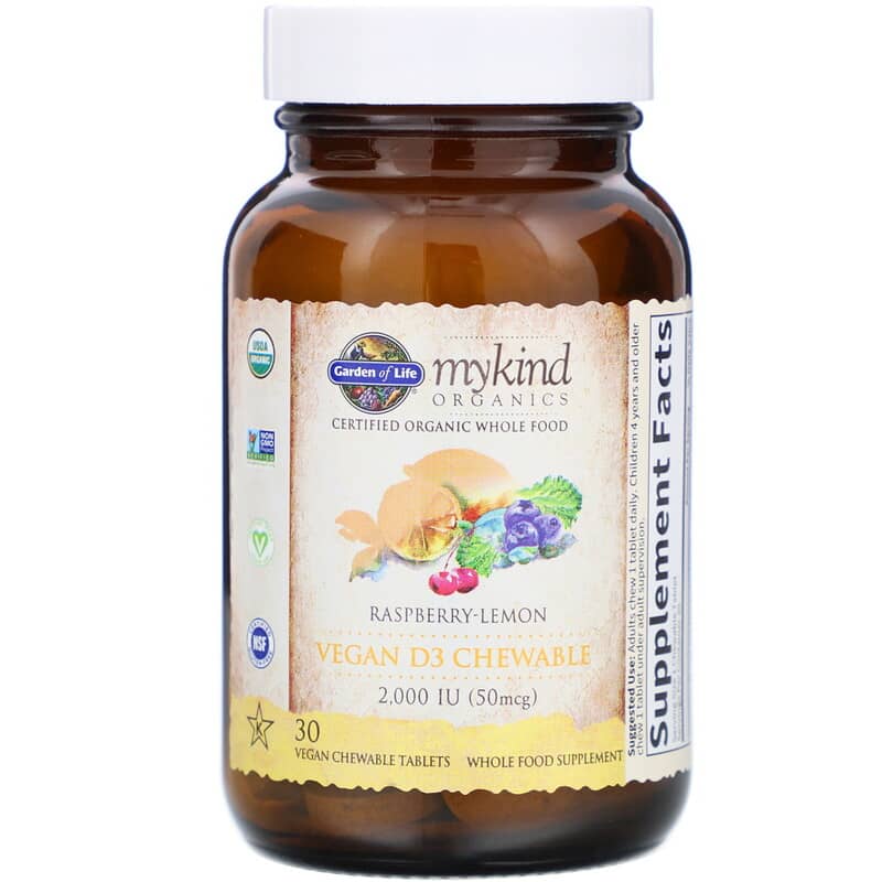 MyKind Organics, Vegan D3, Raspberry-Lemon, 50 mcg (2,000 IU), 30 Vegan Chewable Tablets