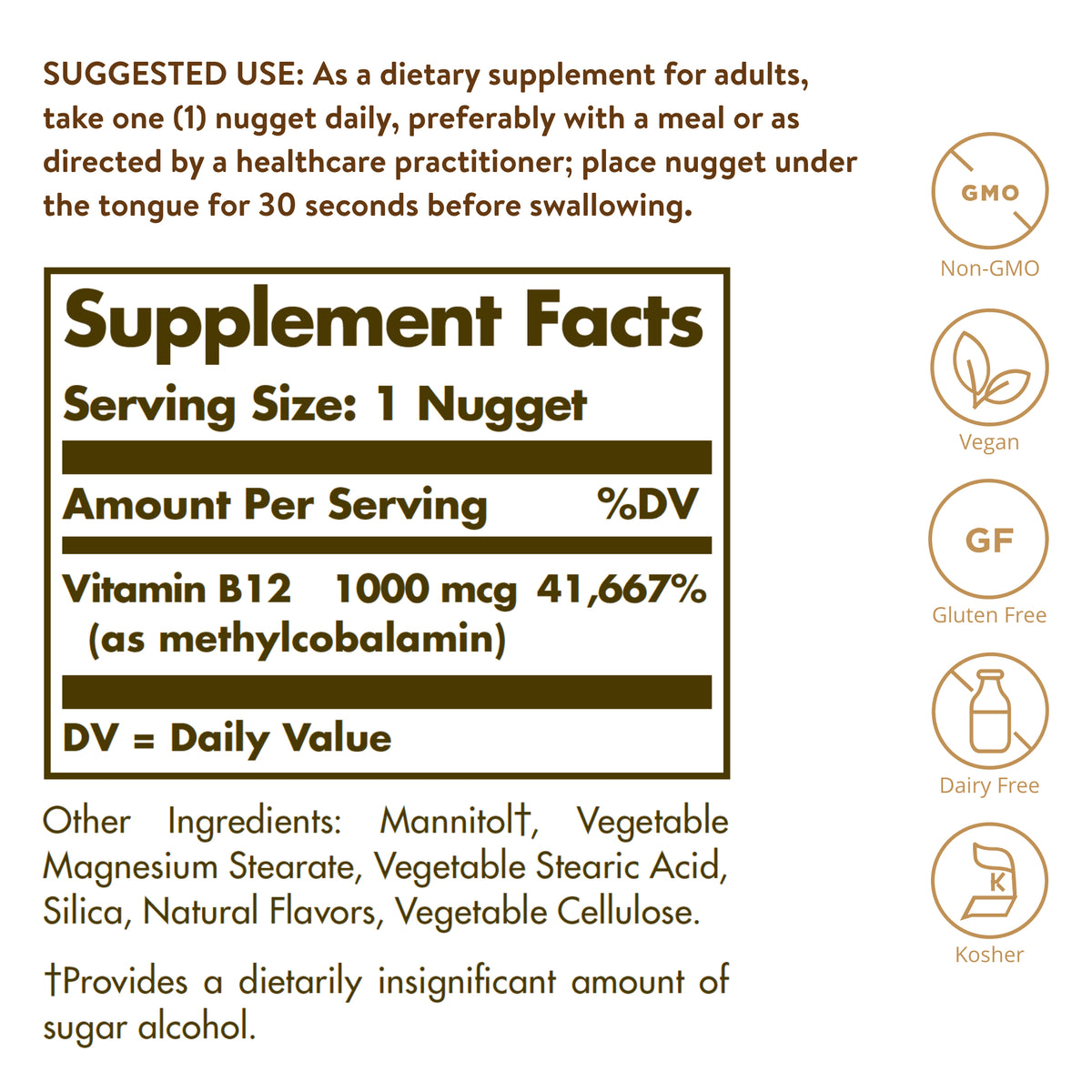 Methylcobalamin (Vitamin B12) 1000 mcg Nuggets, 60 Tablets