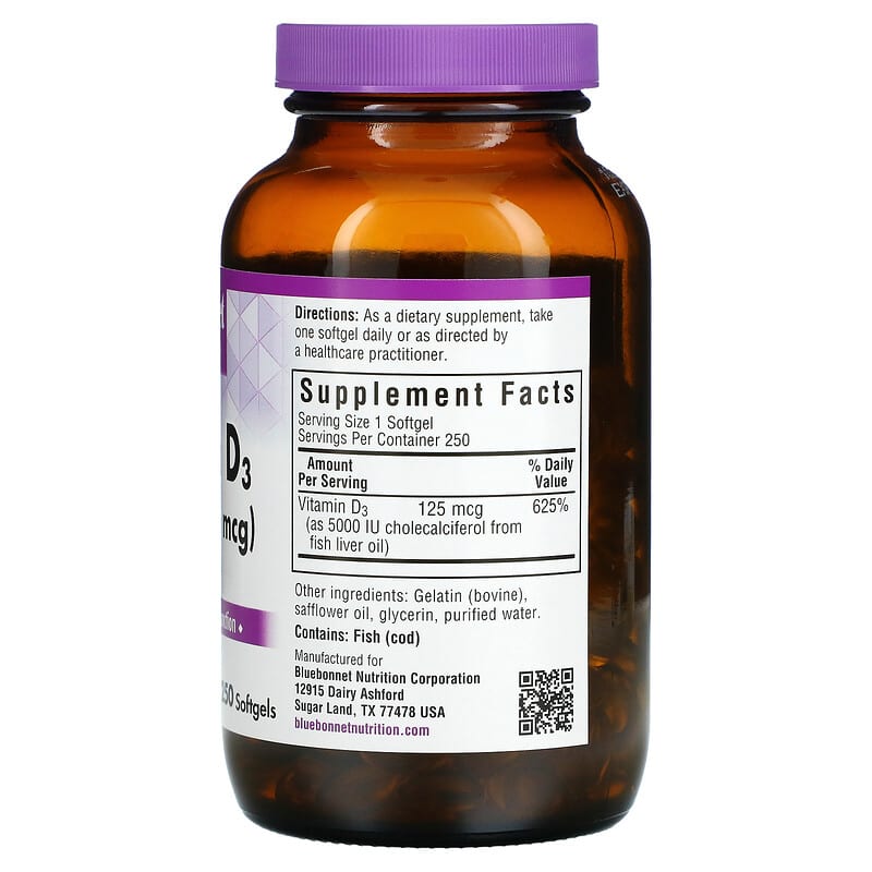 Vitamin D3, 125 mcg (5000 IU), 250 Softgels