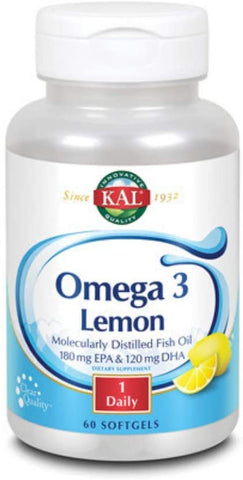 KAL 180/120 1070 Mg Omega 3 Fish, Lemon, 60 Softgels