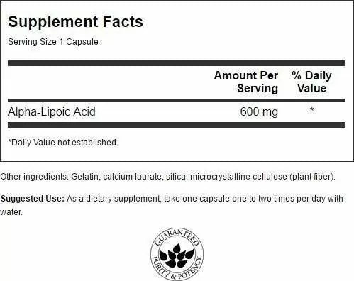 Alpha Lipoic Acid, 60 Capsules, 600mg