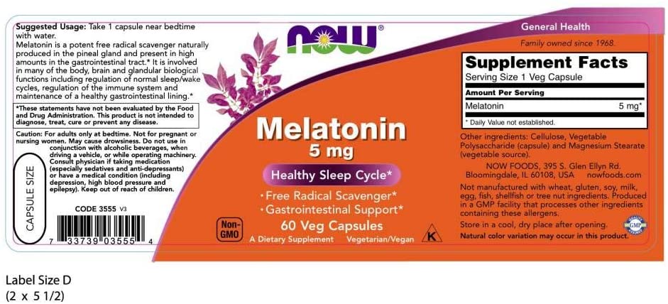 Melatonin 5 mg, 60 Veg Capsules