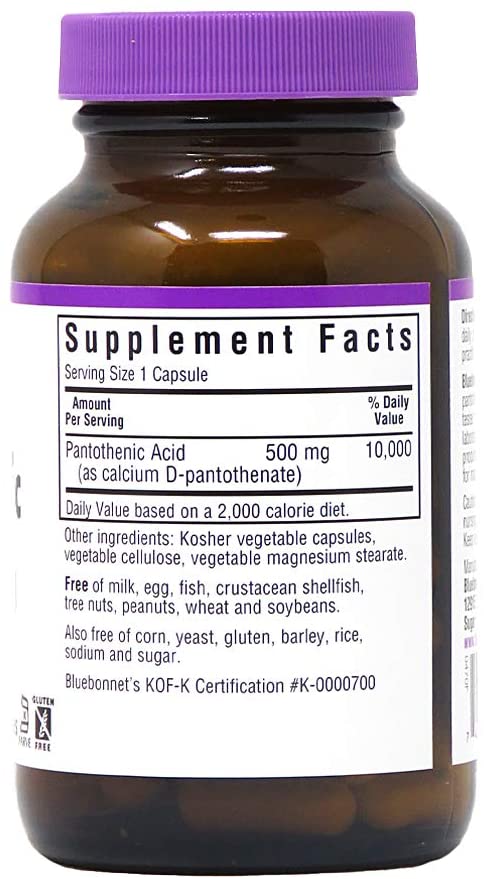 Pantothenic Acid 500 mg Vegetable Capsules, 90 Count