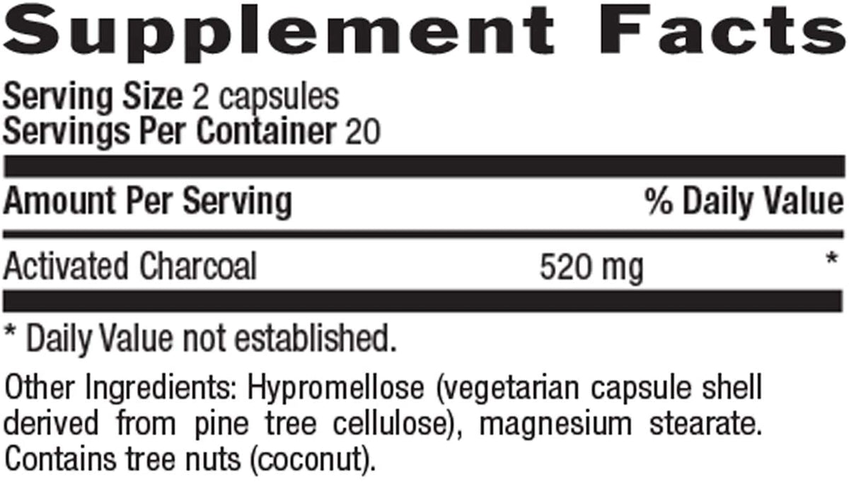 Natural Charcoal Capsules 260 mg, 40 Capsules