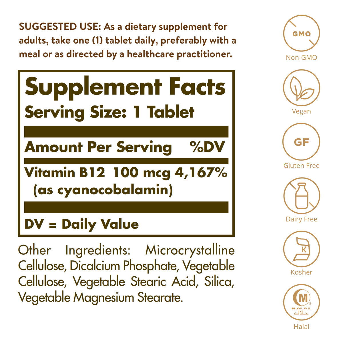 Vitamin B12 100 mcg Tablets, 100 ct