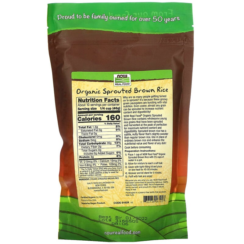 Real Food, Organic Sprouted Brown Rice, Raw, 16 oz (454 g)