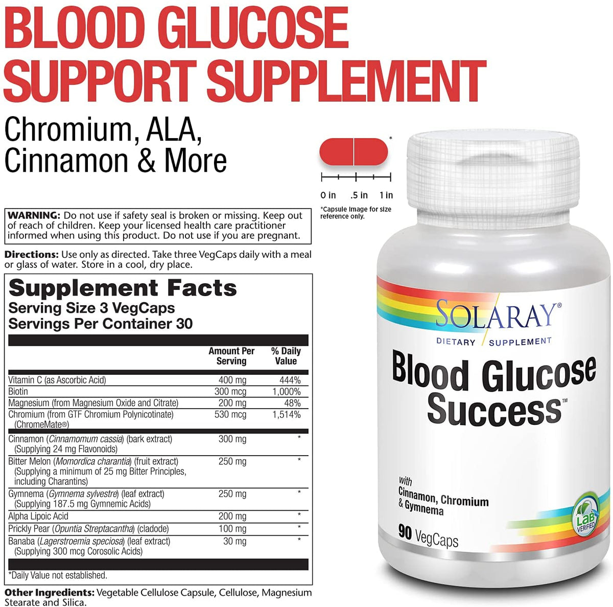 Blood Glucose Success - Vitamins, Minerals & Herbs - 30 Servings - 90 VegCaps