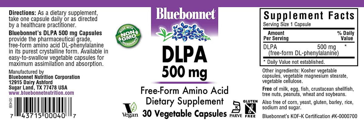 DLPA (DL-Phenylalanine) 500 mg, 30 Count