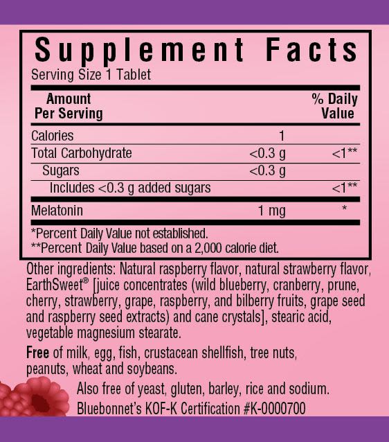 EarthSweet Chewables, Melatonin, Natural Raspberry Flavor, 1 mg, 60 Chewable Tablets
