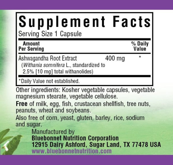 Bluebonnet Nutrition Standardized Ashwagandha Root Extract, 60 Count