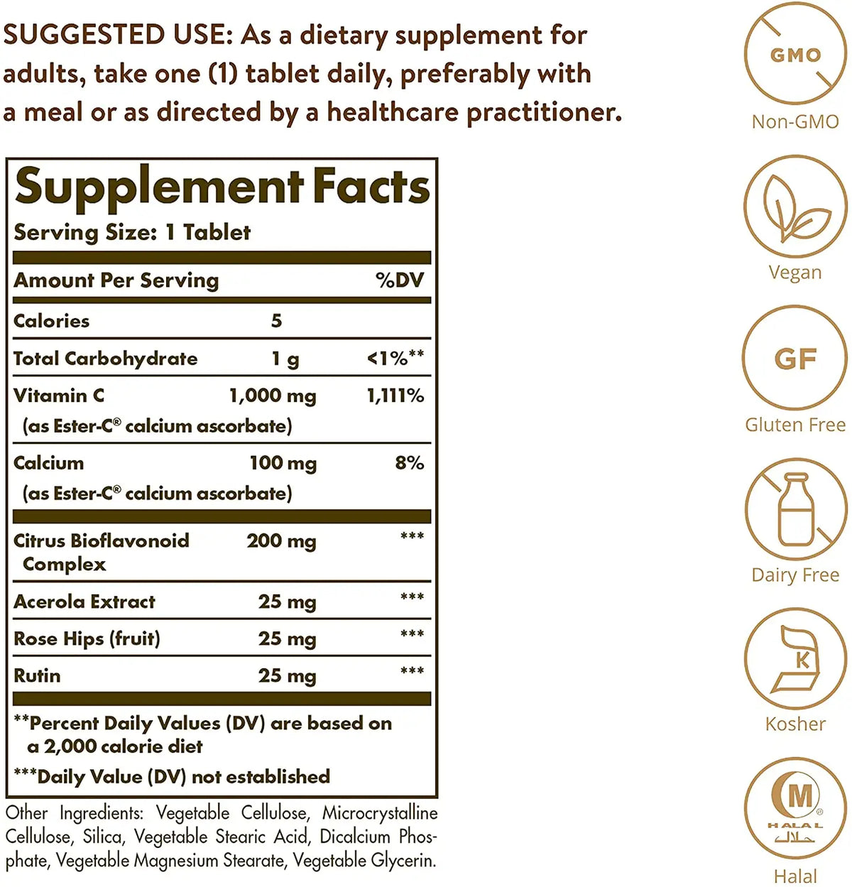 Solgar Ester C Plus 1000mg with Vitamin C Tablet High Strength Vegan Gluten Free