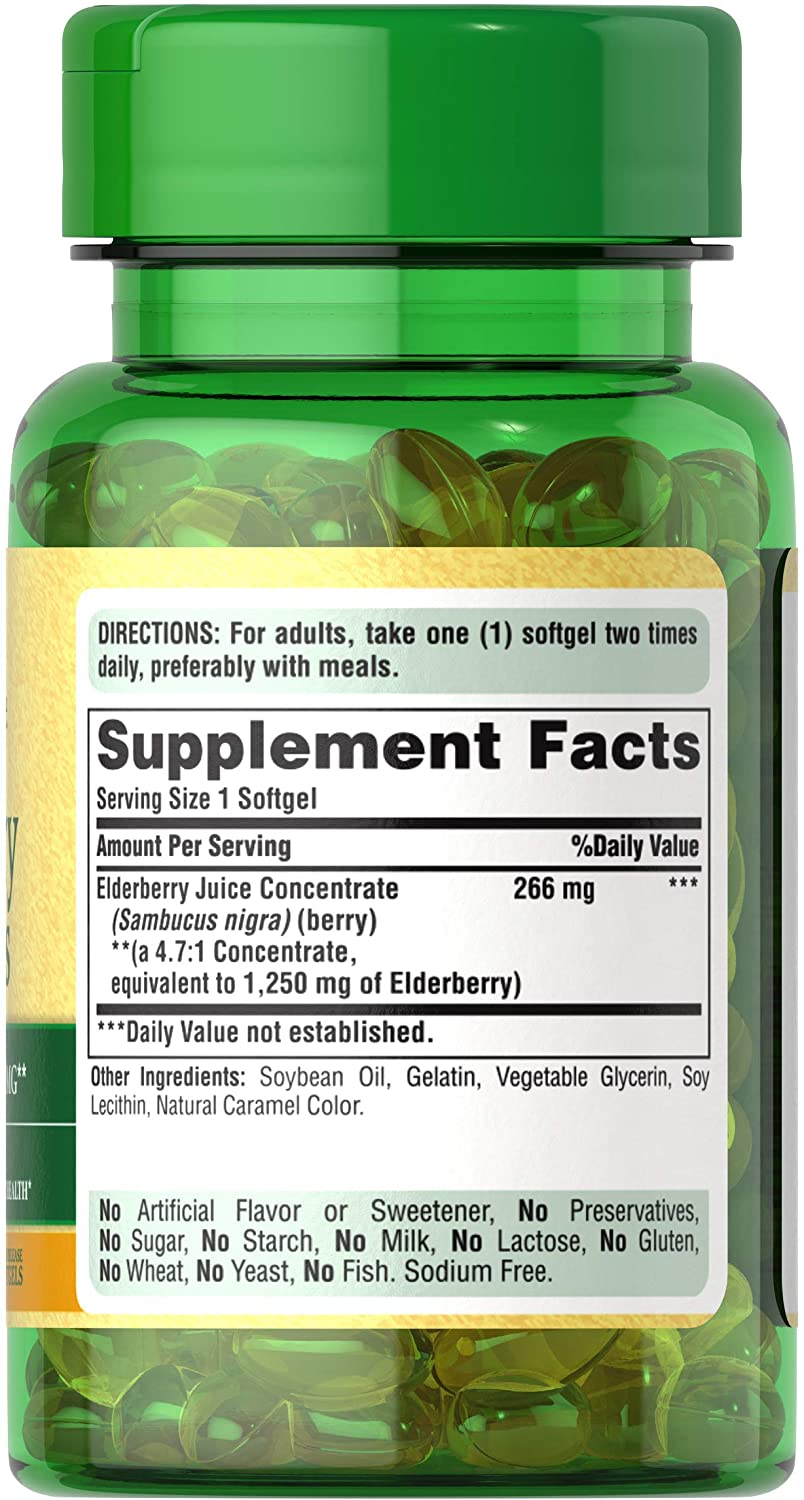 Elderberry Sambucus 1250 Mg 60 Softgels