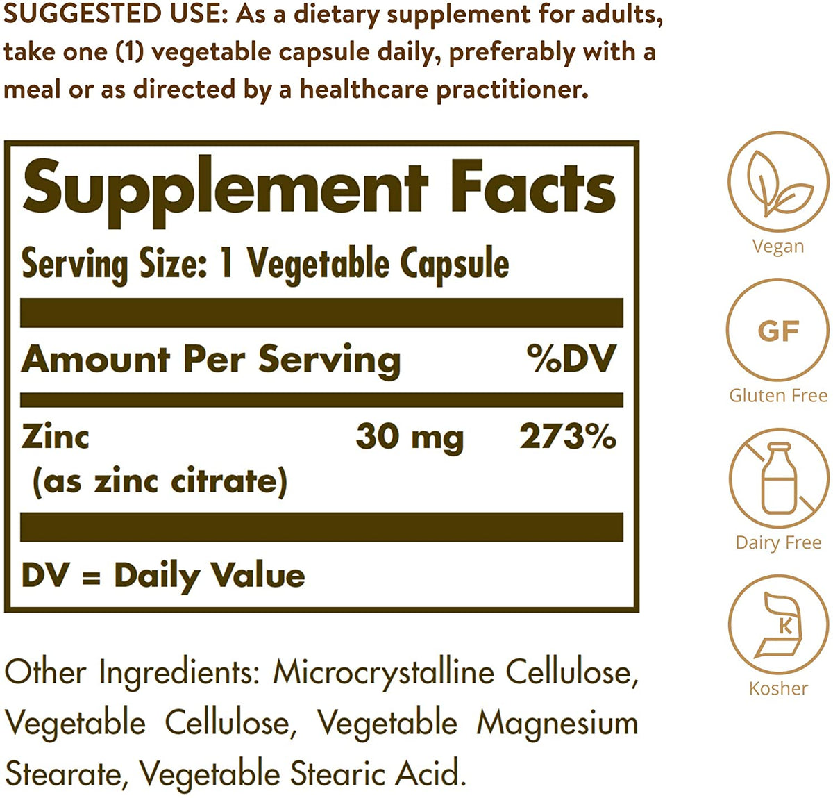Zinc Citrate 30 mg 100 Vegetable Capsules