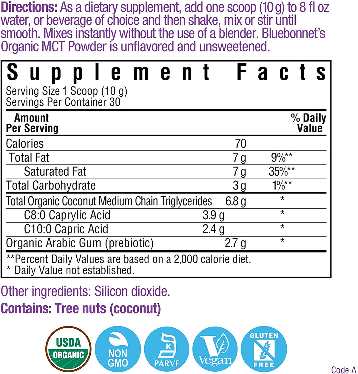 Organic MCT Powder, USDA Organic, Vegan, 10.58 oz, 30 Servings, Unflavored, Unsweetened