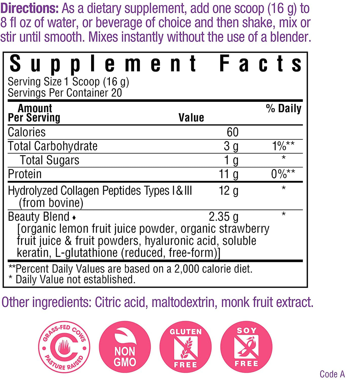 Collagen Refreshers Beauty Powder, 11.29 oz, 20 Servings, Strawberry Lemon Flavor