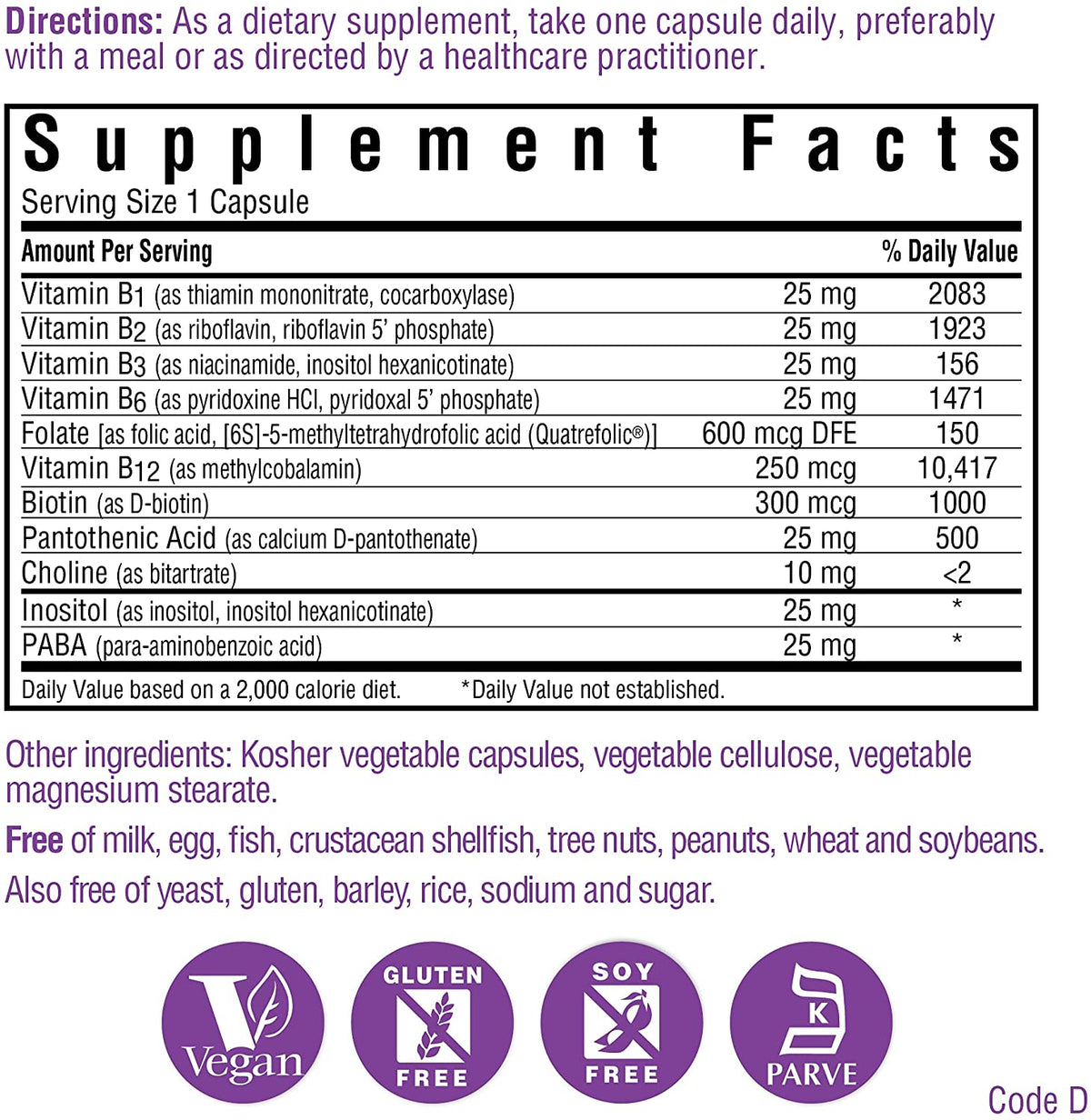 Bluebonnet Nutrition Cellular Active* Coenzyme B-Complex, 100 Vegetable Capsules