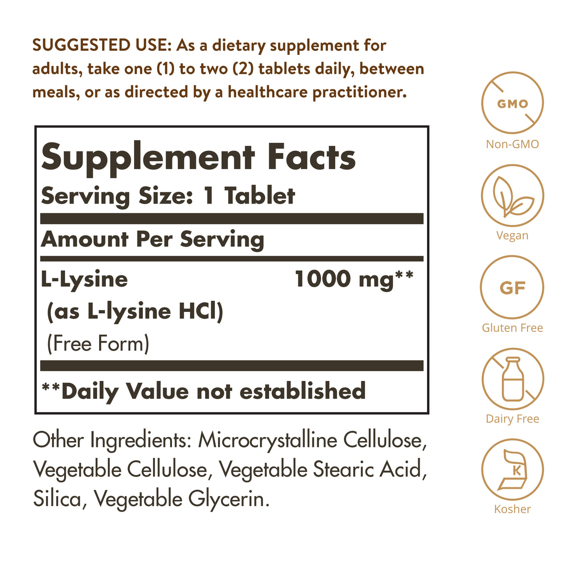 L-Lysine 1000 mg Tablets, 100 ct