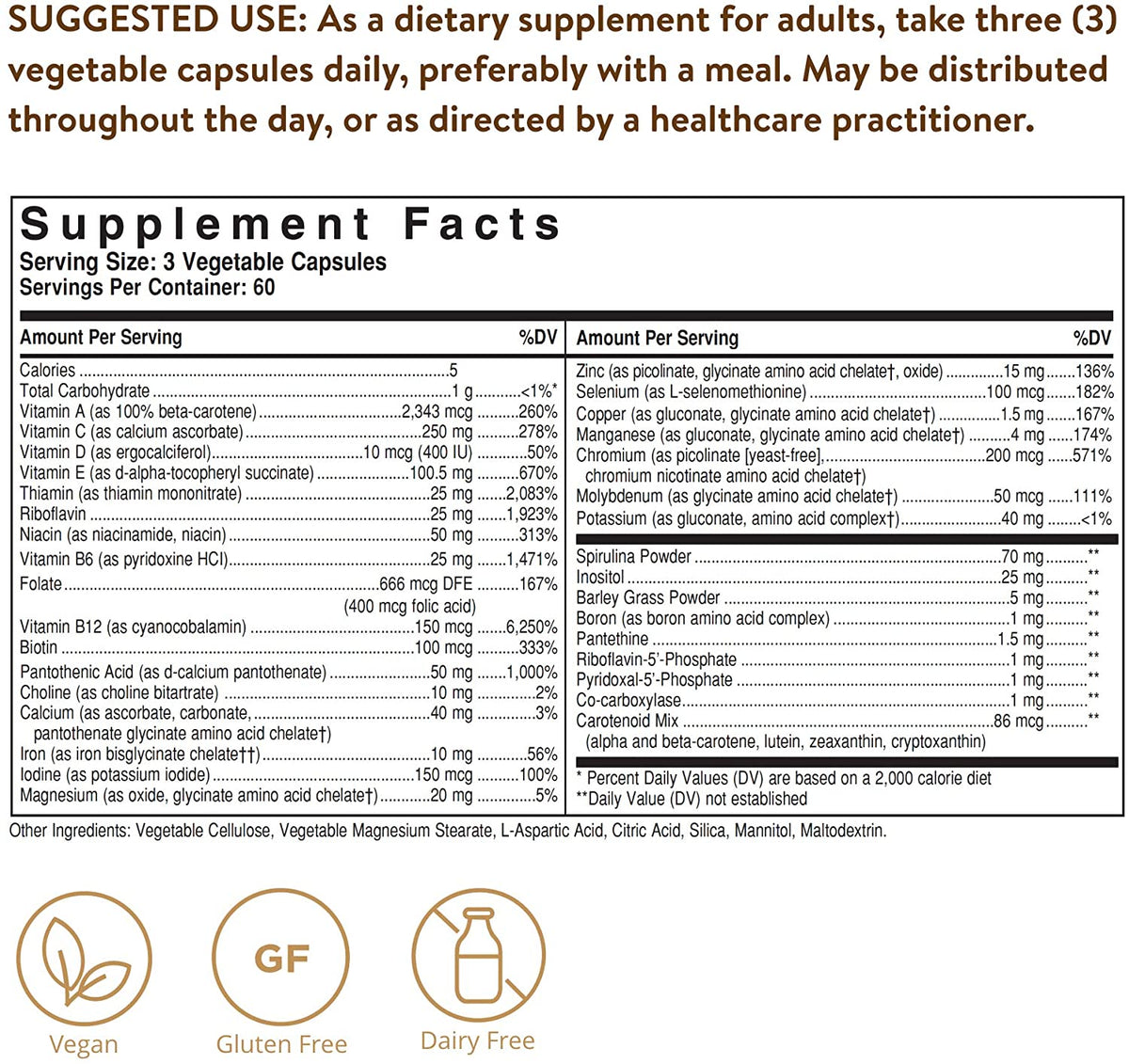 Vegetarian Multiple Vegetable Capsules - 180 Count