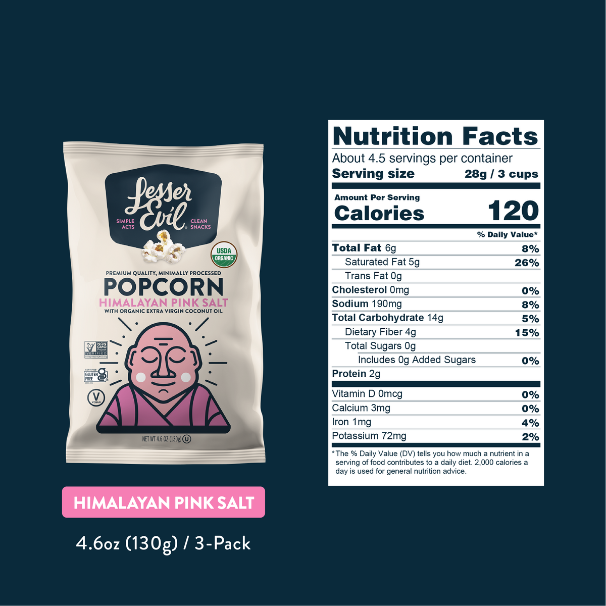 Lesser Evil Organic Popcorn Himalayan Pink Salt 25g