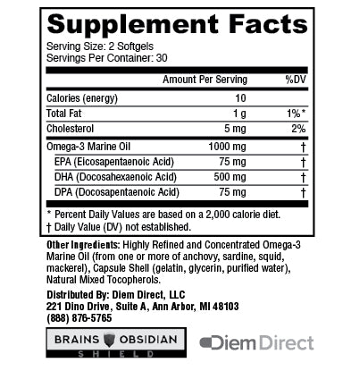 Obsidian Brain DHA with Omega-3 Marine Oil, 60 Softgels